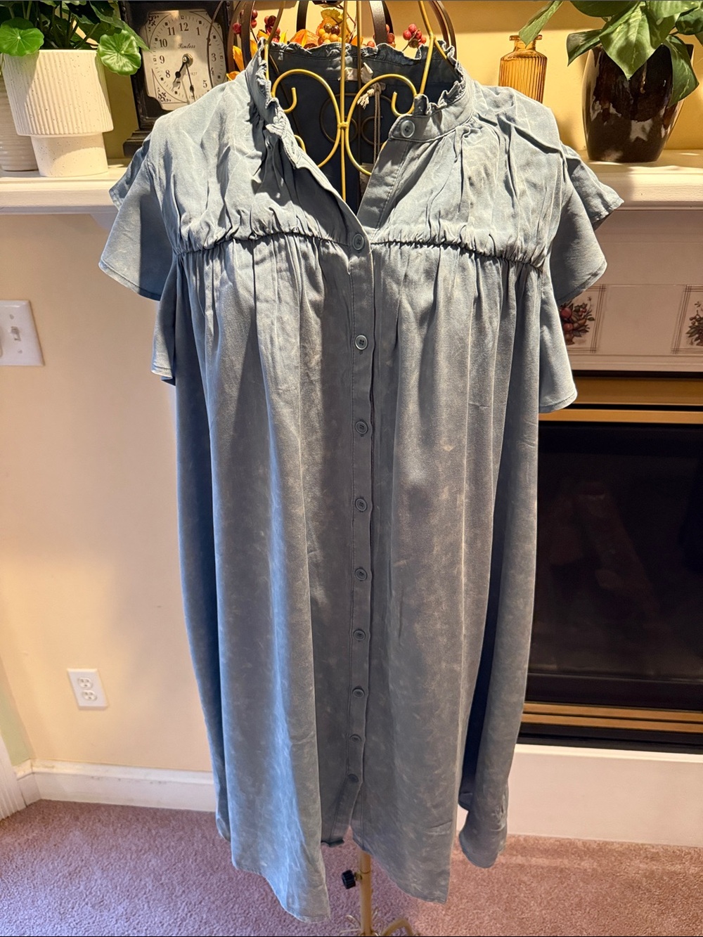 Mystree Dusty Blue Button-Front Midi Dress modal M exquisite fabric so flowy NWT